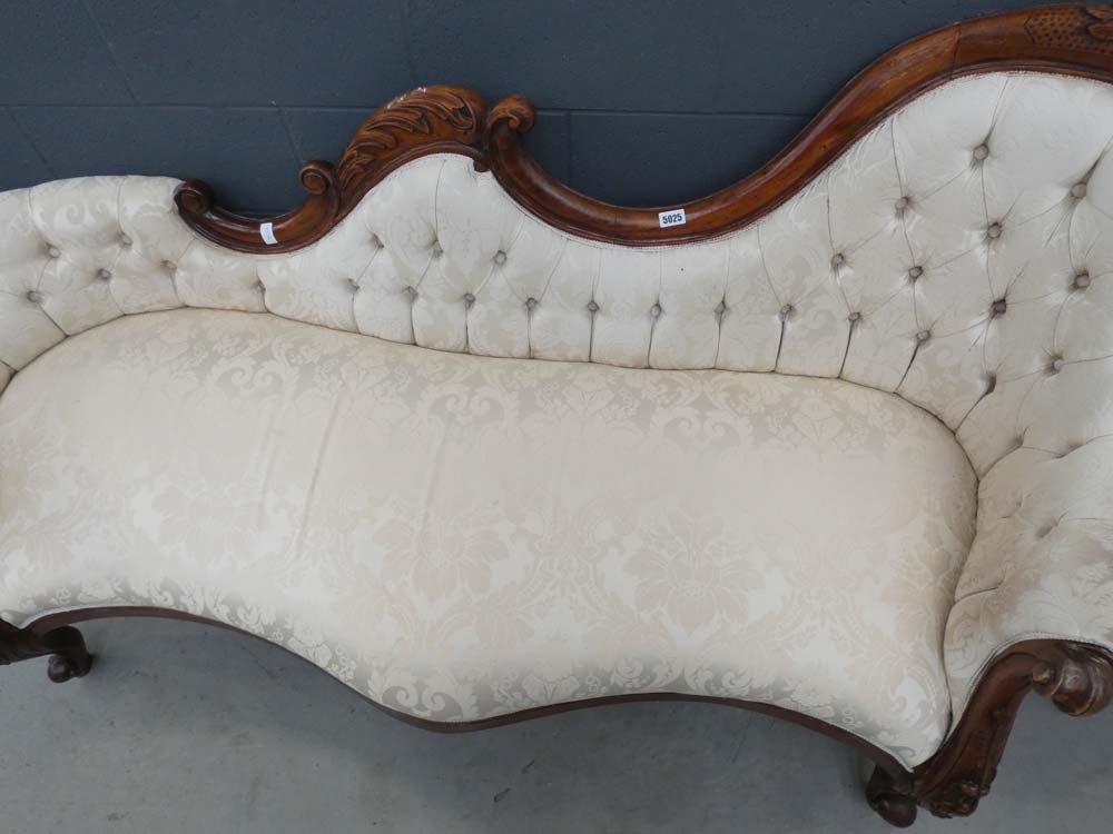 Carved edwardian chaise lounge in cream floral fabric - Image 2 of 2