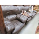 Brown leather effect 3 seater sofa plus a pair of matching armchairs