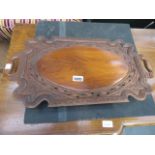 Carved Black Forest dark wood serving tray