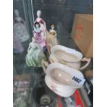 An ivory blush jug and sugar bowl plus Coalport and other ladies