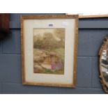 Framed and glazed watercolour 'Pond with foxgloves'