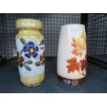 Leaf patterned Sylvac vase plus a floral decorated vase