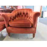 Brown fabric button back arm chair