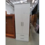 High gloss white painted double wardrobe with 2 drawers under