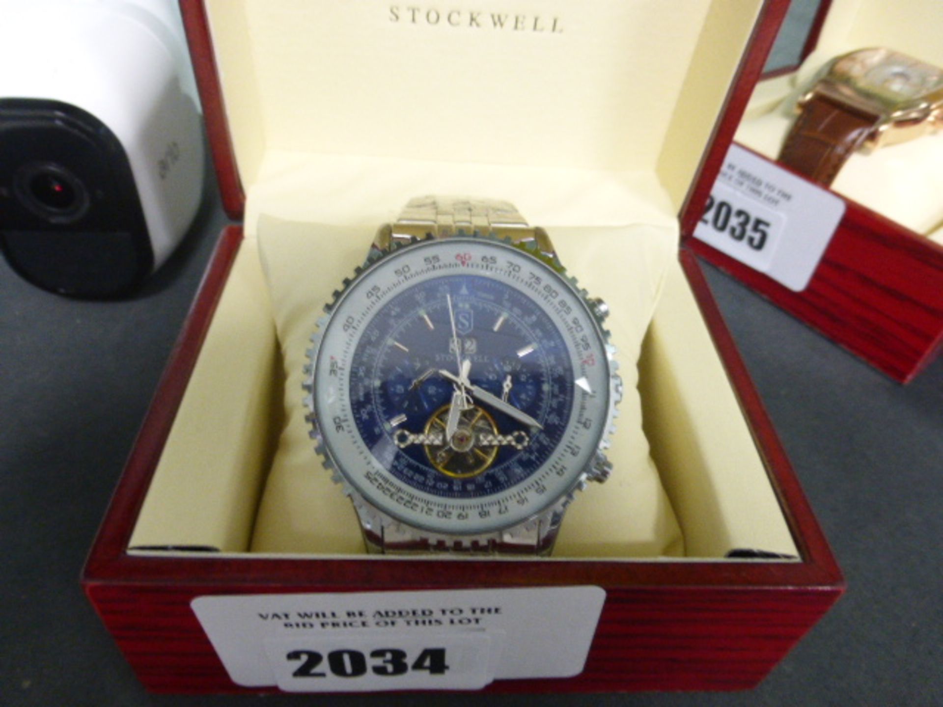 2030 Gents automatic Stockwell stainless steel strap wrist watch with blue face