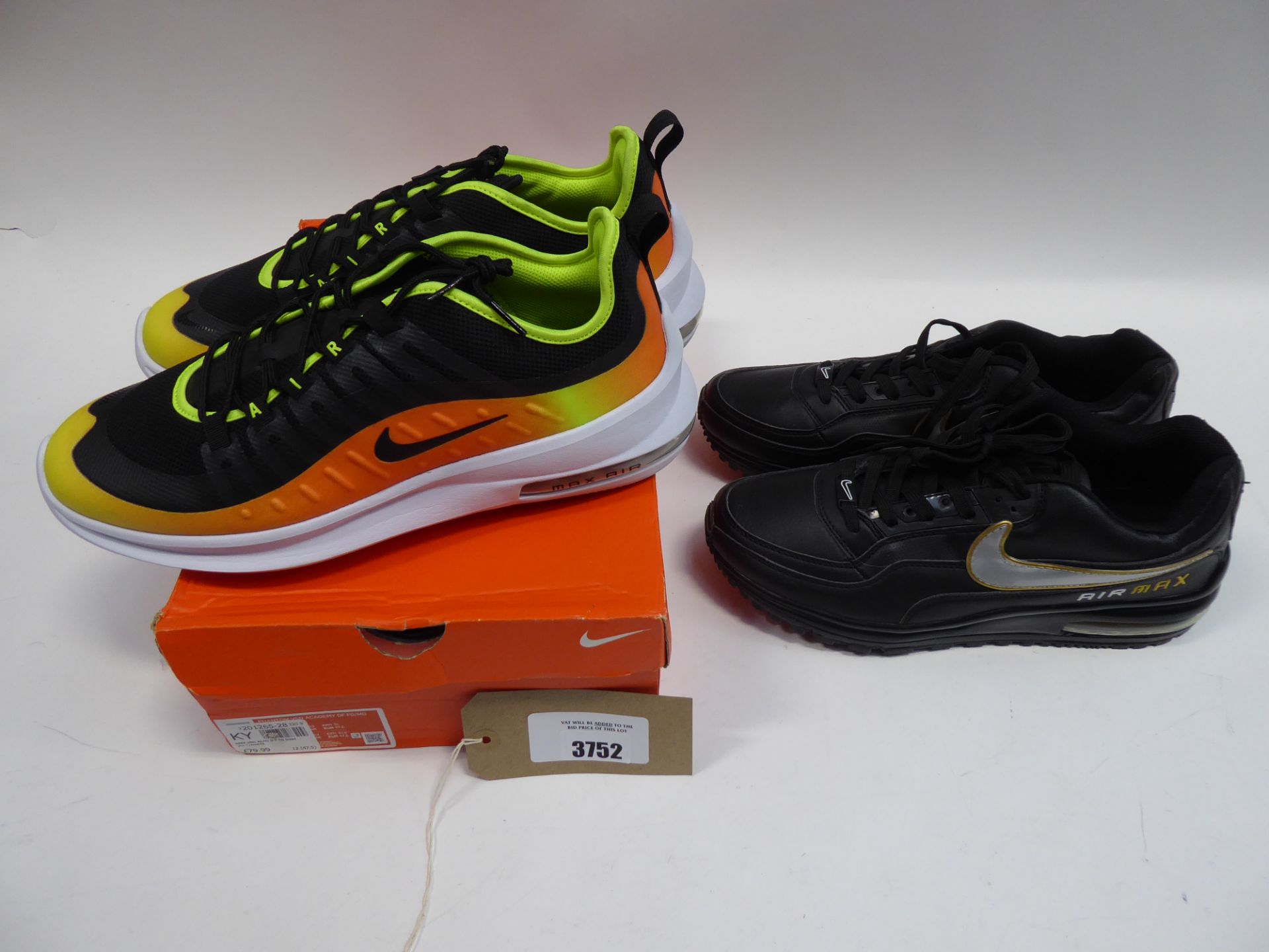Nike Air Max black and gold 2007 trainers and a pair of Nike Phantom Vision Academy trainers size 11