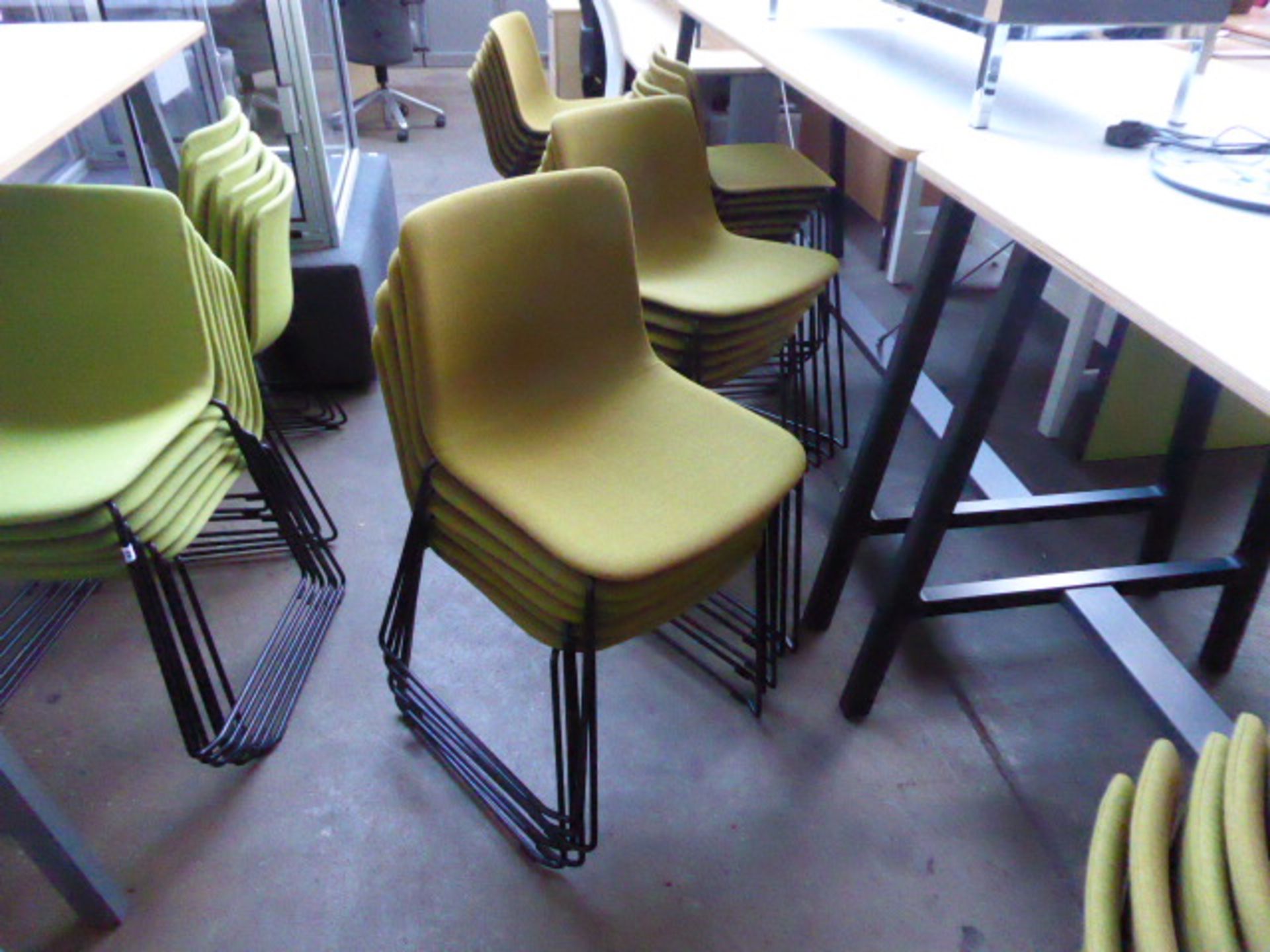 12 Fredericia Welling/Ludvik, item 4102, black framed olive green cloth stacking chairs