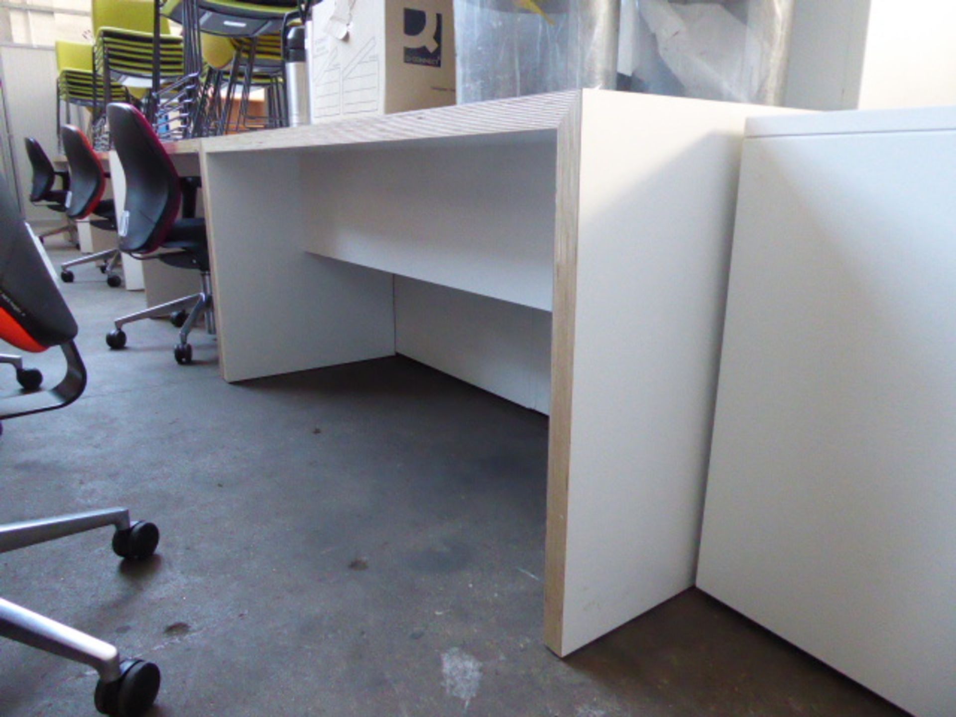 160cm white bench type workstation, with a wood detail edge