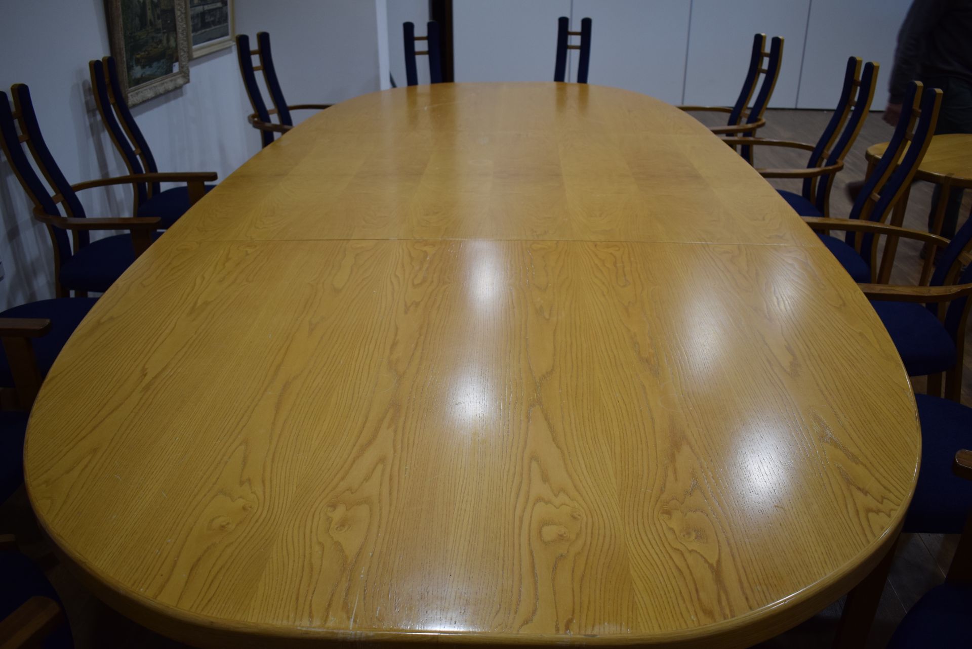 A 1983 conference suite in sweet chestnut including a twin pedestal table, 382 x 177 cm, - Image 4 of 14