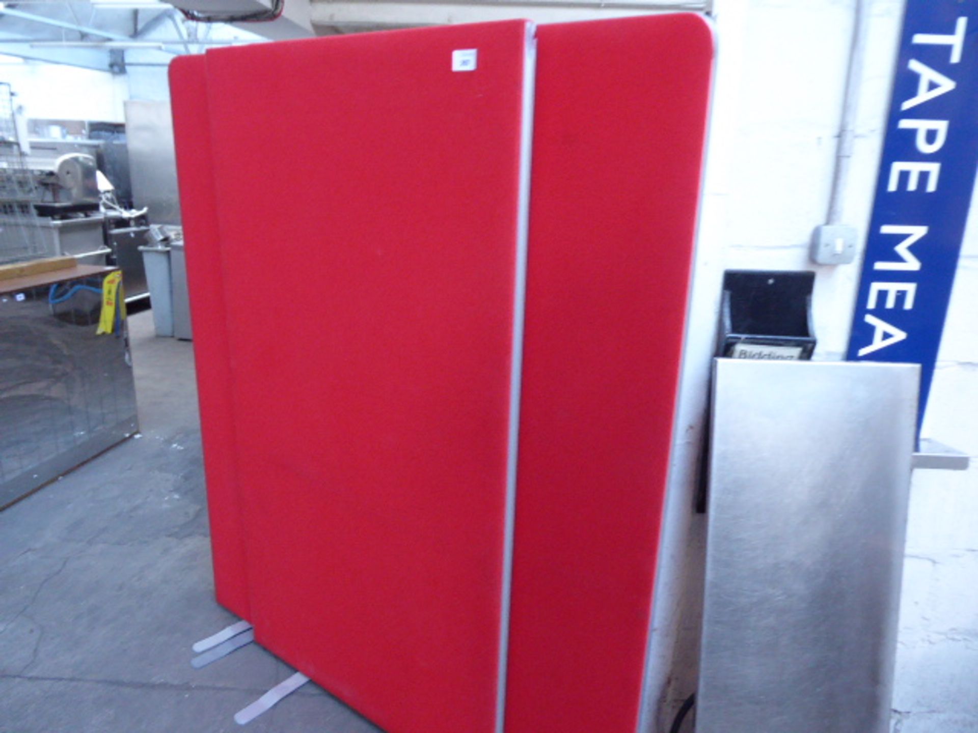 3 red cloth privacy screens with legs