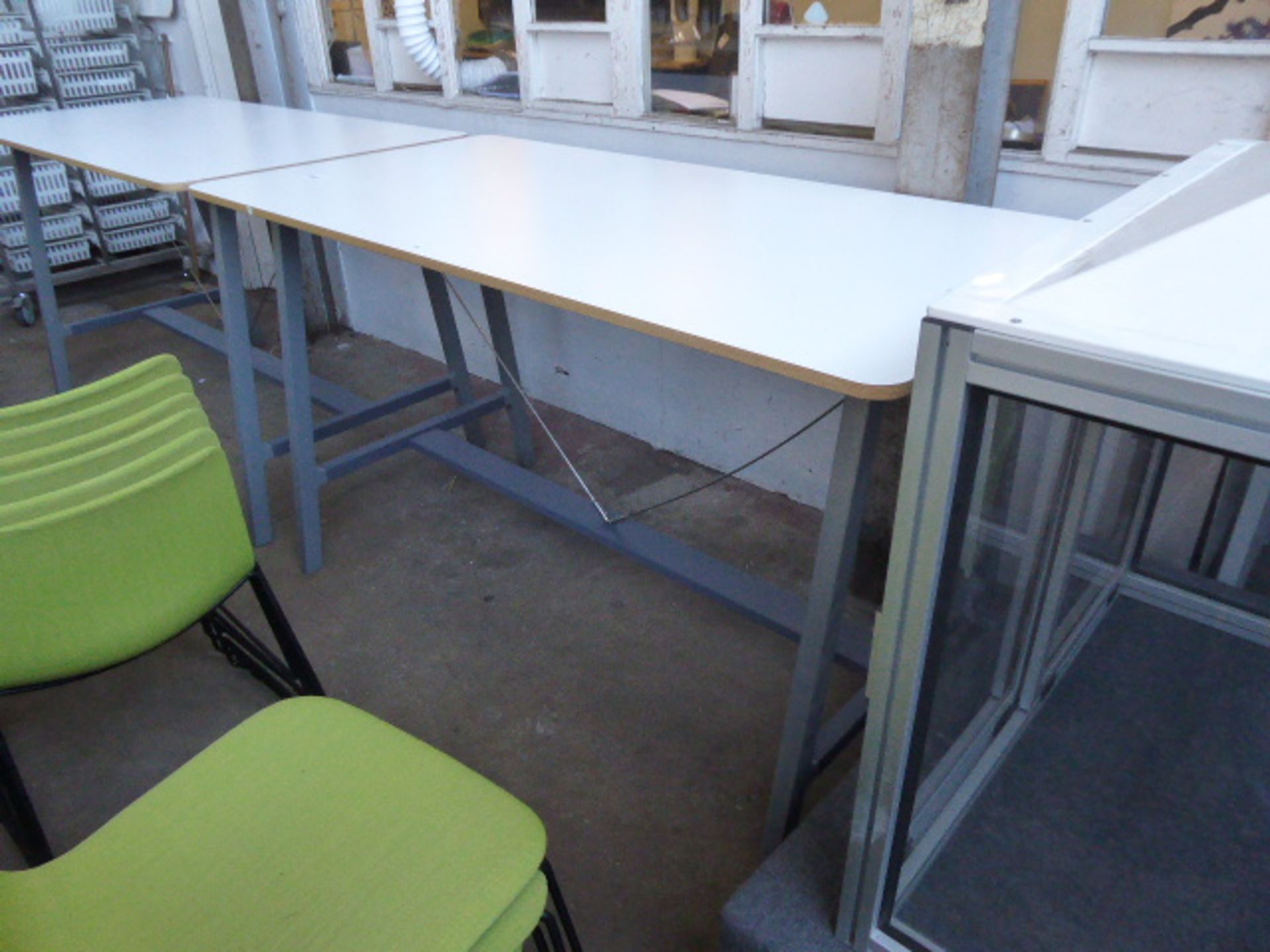 180cm x 90cm Senator high level table with a white top and anthracite powder coated metal and wooden