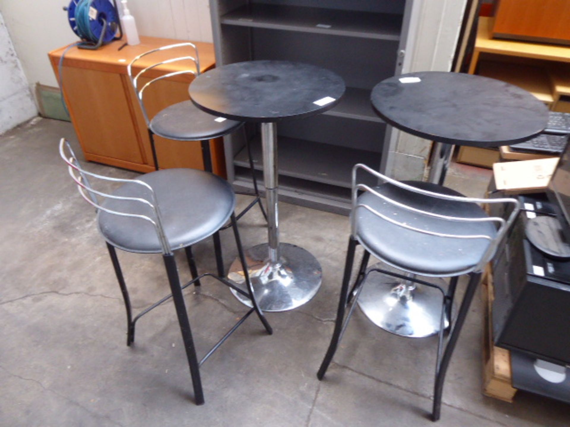 3 bar stools and 2 bar tables