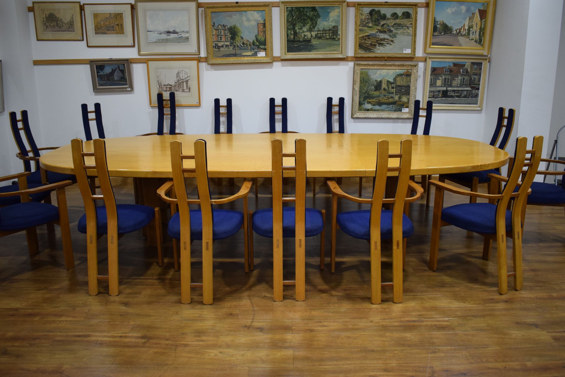 A 1983 conference suite in sweet chestnut including a twin pedestal table, 382 x 177 cm, - Image 13 of 14