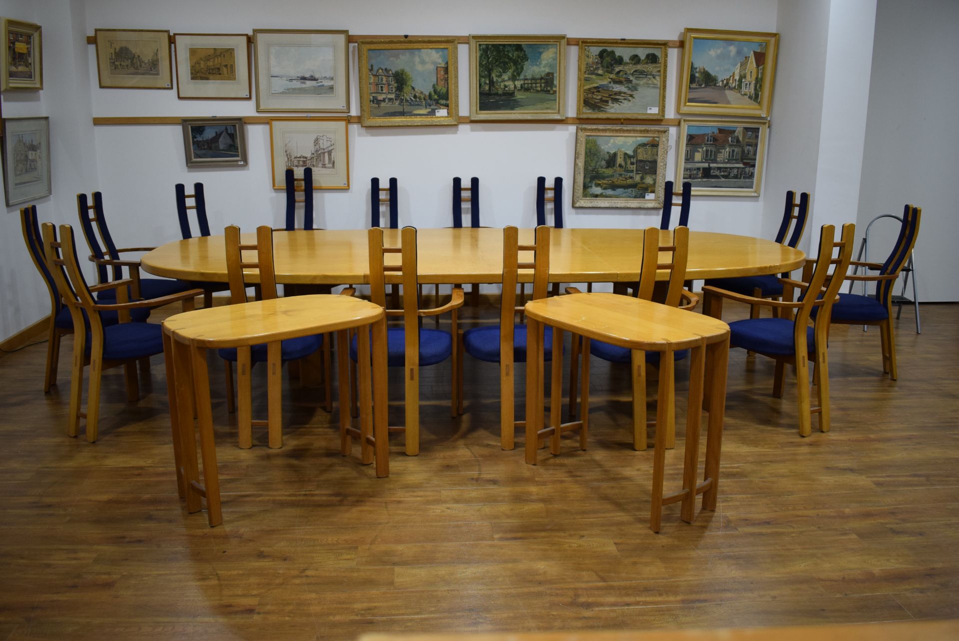 A 1983 conference suite in sweet chestnut including a twin pedestal table, 382 x 177 cm, - Image 14 of 14