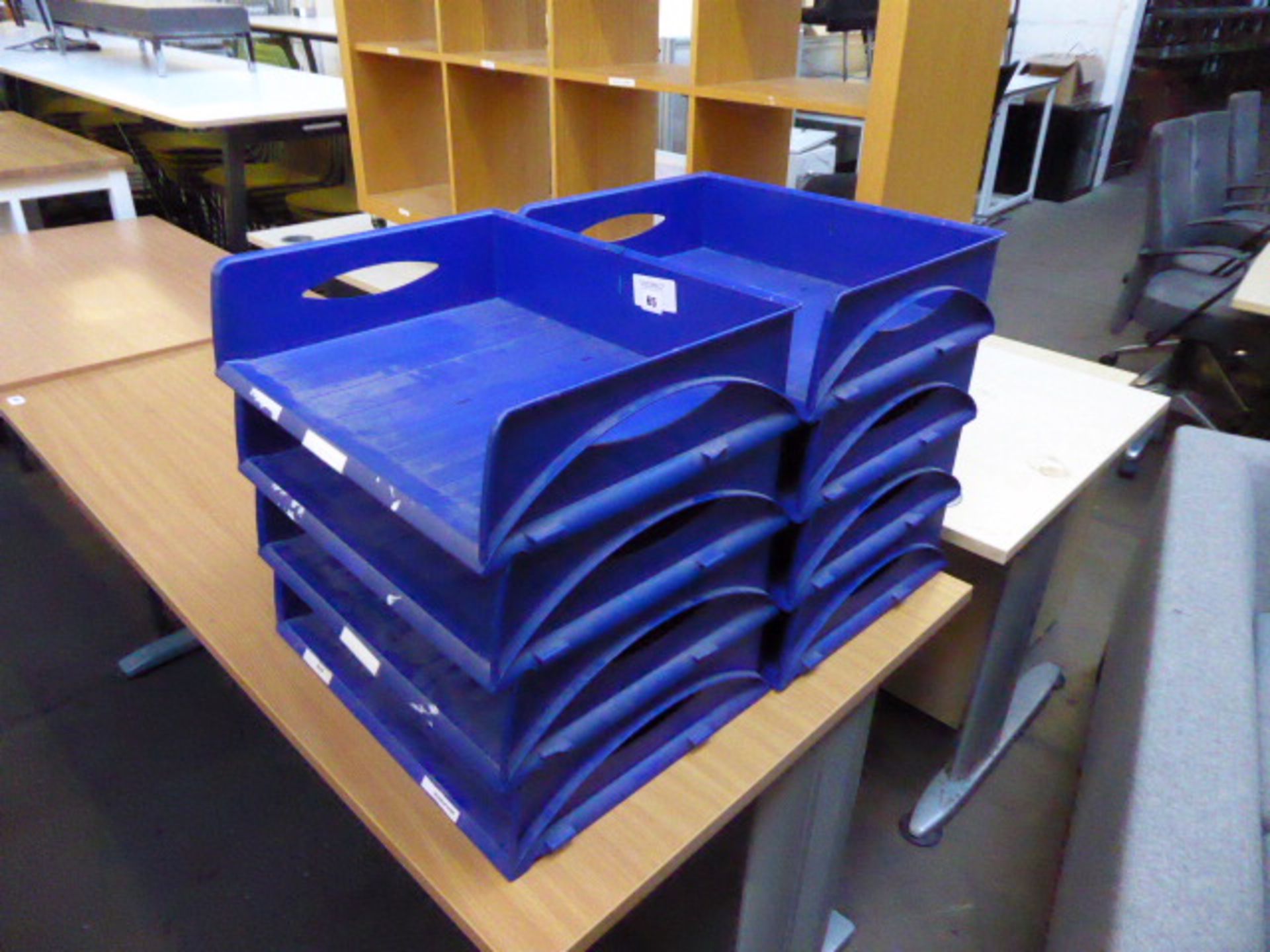 8 Leitz blue plastic stacking trays