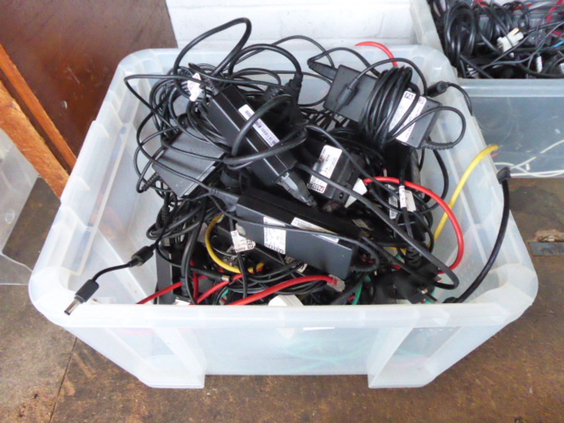 2 plastic boxes containing assorted power supply units and cabling for IT - Image 2 of 3