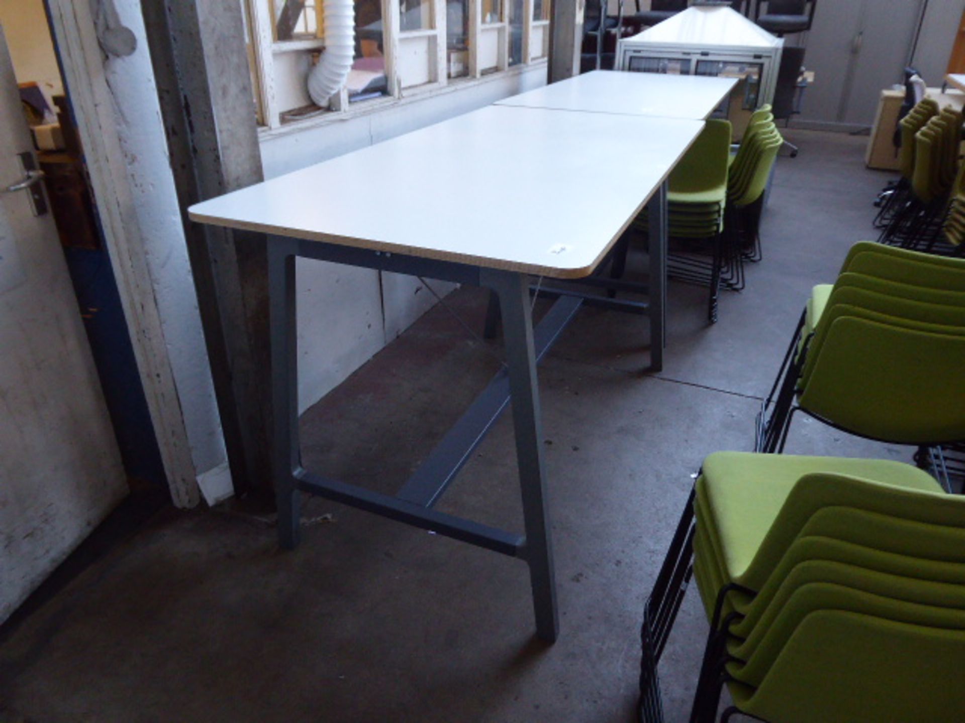 180cm x 90cm Senator high level table with a white top and anthracite powder coated metal and wooden - Image 2 of 3