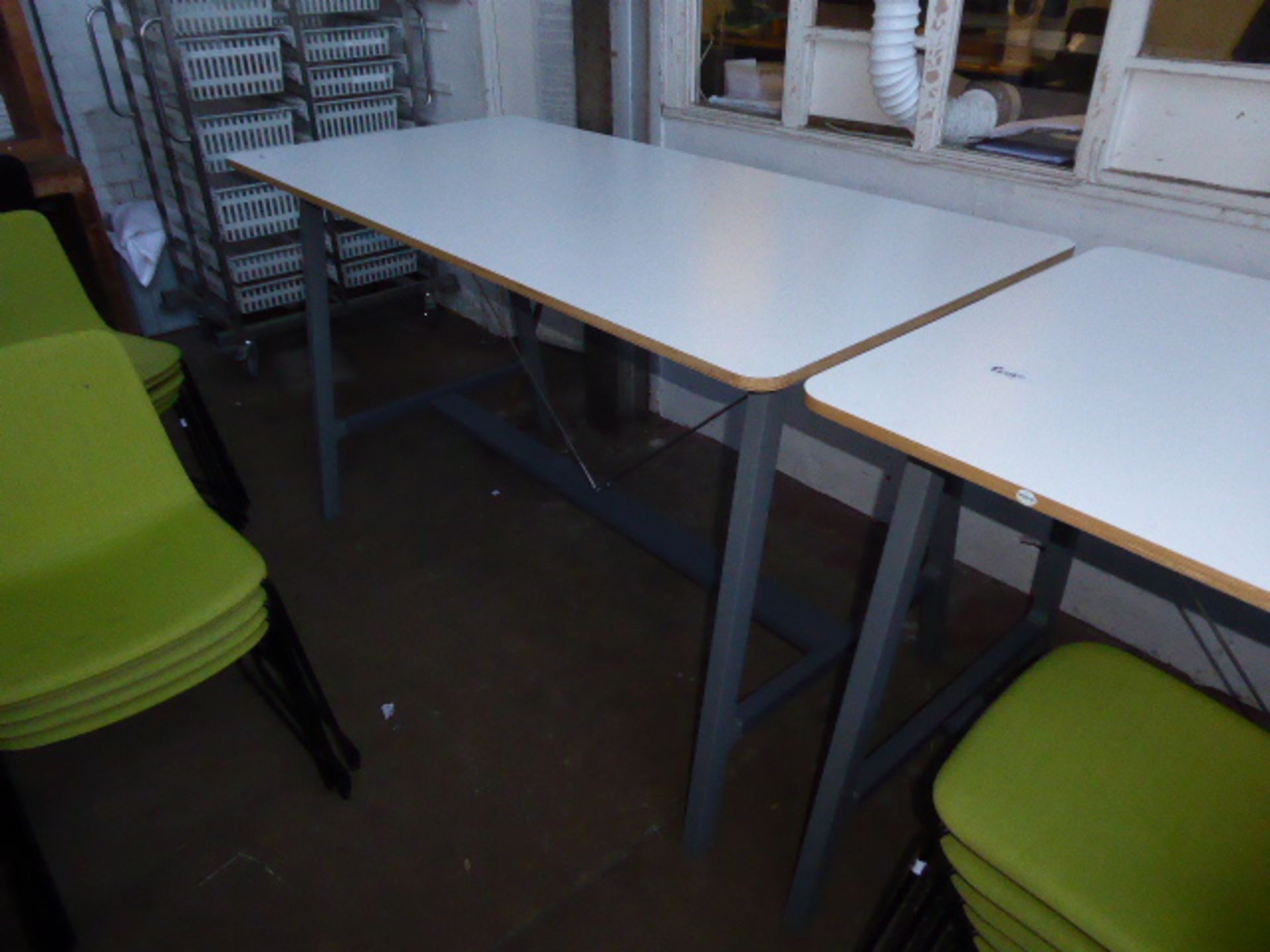 180cm x 90cm Senator high level table with a white top and anthracite powder coated metal and wooden