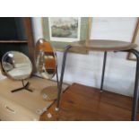 2 mid century circular dressing table mirrors and small ply seated stool