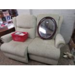 (2211) Beige upholstered 2 seater sofa