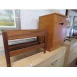 (2038) Small teak effect bedside cabinet and teak magazine rack