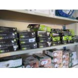 Shelf containing Luceco LED floodlights with PIR sensors