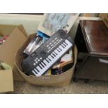 Box of mixed housewares incl. books, keyboards, toys, etc.