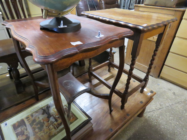(2034) Dark oak barley twist side table with similar mahogany table