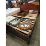 Stained pine king size bed frame with storage drawers below