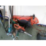 (14) Collection of mixed electrical garden items incl. chainsaw, blow vac, tiller and hedge trimmer