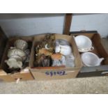 3 crates of collectible ceramics incl. large ornate jug on stand, mirror, etc.