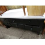 Black multi drawer storage unit with faux marble surface