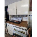 1950s painted kitchen unit with fitted glass drawers (2 missing)
