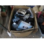 Box of mixed electricals incl. ceramic car heaters, etc.