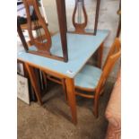 Blue top beech framed kitchen table with pair of chairs *Collector's Item: Sold in accordance with
