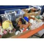5 boxes of collectible ceramics and figurines incl. vases, teacups, duck sculpture, teapots, etc.