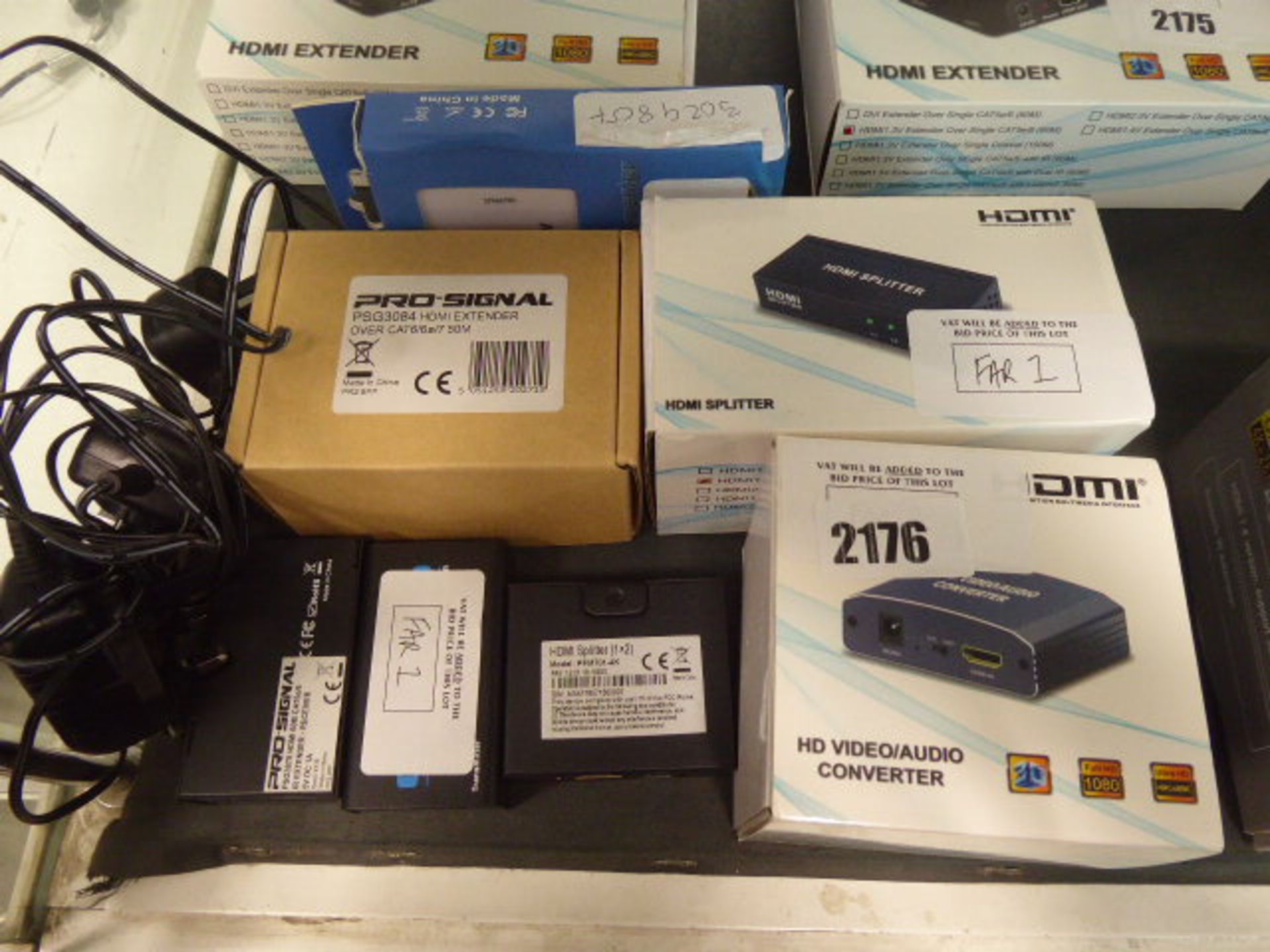 HDMI audio video converters, range extenders, mini HDMI splitter and other loose accessories