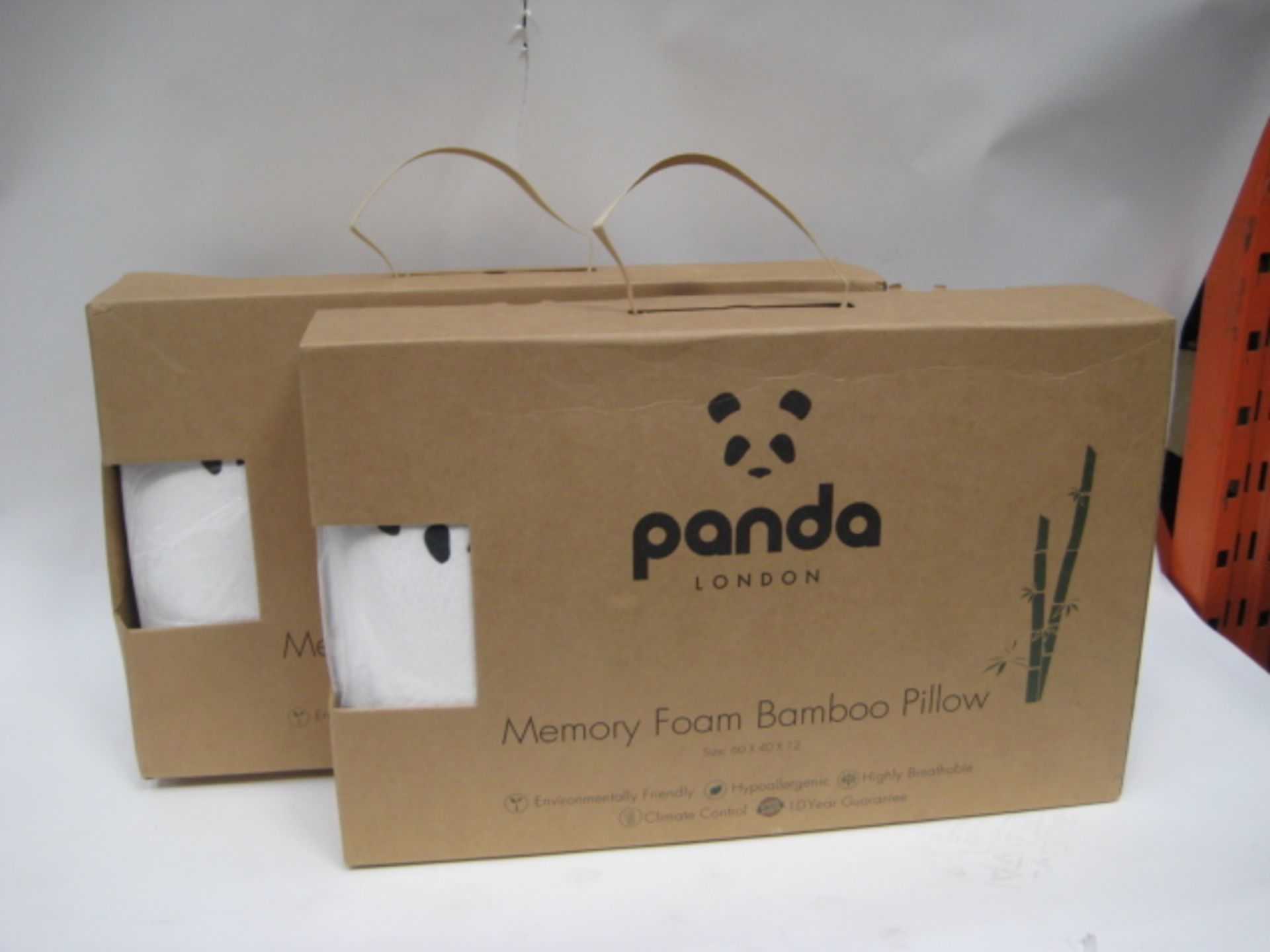 Two boxed panda memory foam bamboo pillows