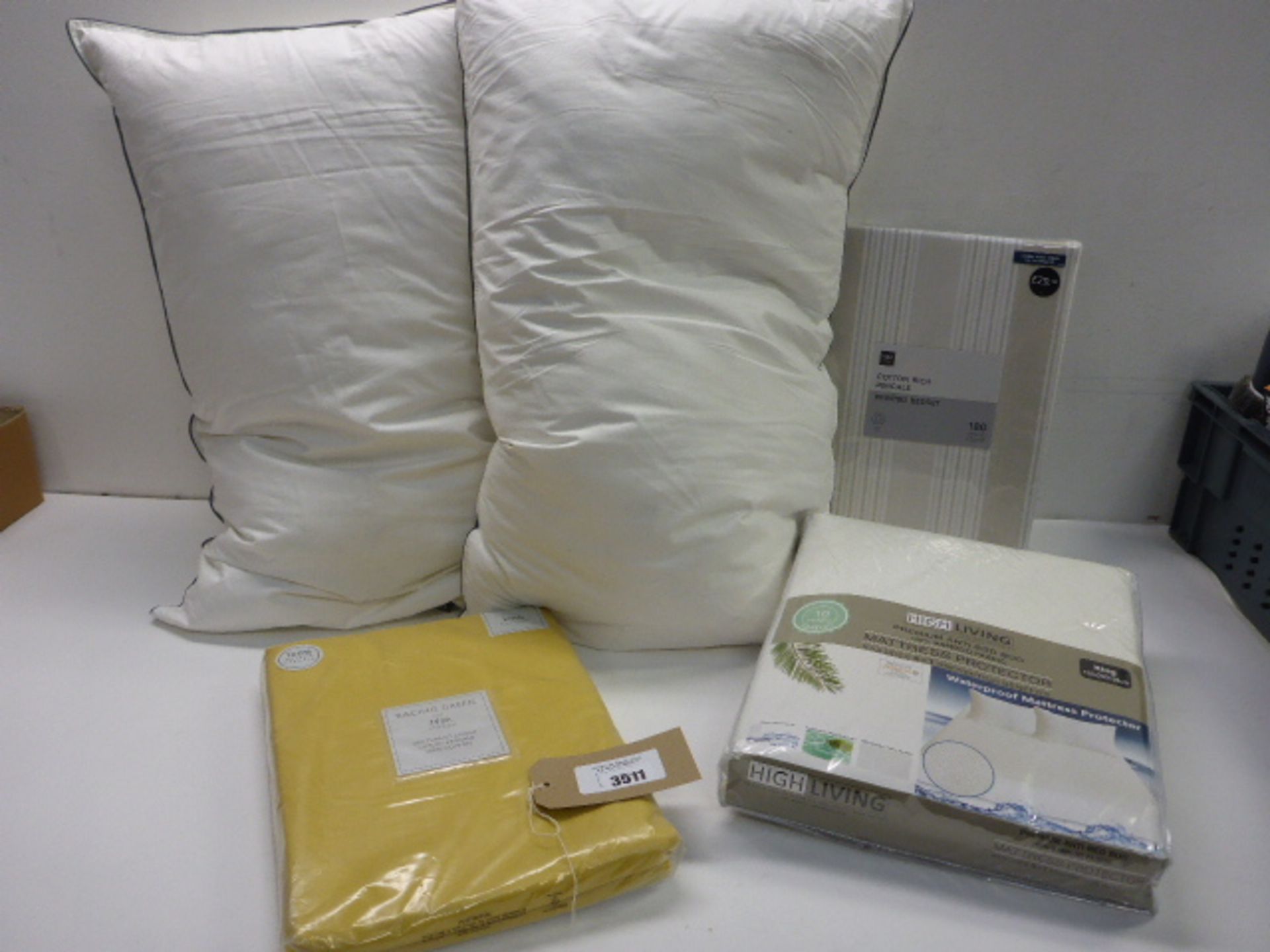 2 goose feather & down pillows, double duvet cover, king mattress protector and king flat sheet