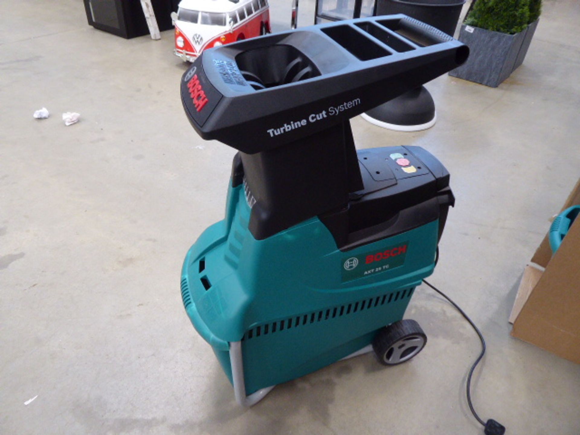 Boxed Bosch AXT25TC electric garden shredder