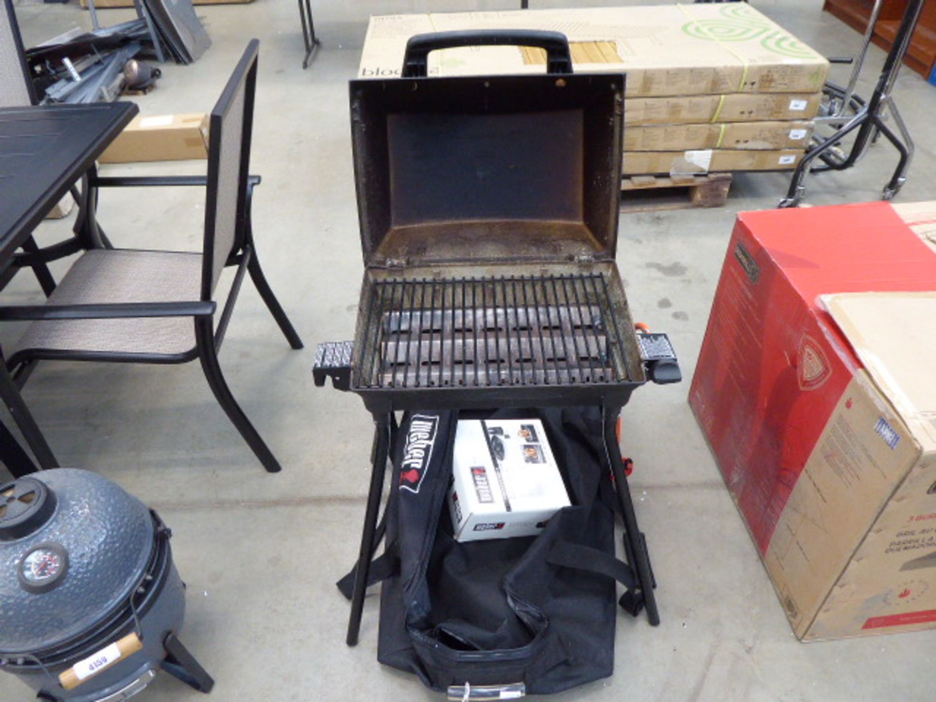 Porta Chef small gas BBQ with webber carrying bag and poultry roaster