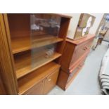 5273 Teak display cabinet with glazed sliding doors and cupboard under
