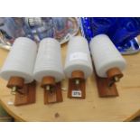 4 teak wall lights with glass shades