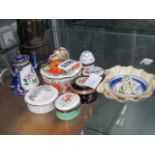 5500 Collection of cloisonne and porcelain pill and trinket boxes plus miniature kettle and 2
