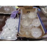 5377 - A box and a tray containing glass tumblers, sundae dishes and bowls