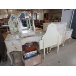 5112 French cream painted bedroom suite comprising dressing table with 3 panelled mirror and