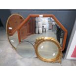 (4) 2 gilt framed mirrors, octagonal mirror, plus pair of circular bevelled mirrors