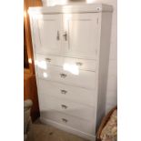 Pine grey painted bedroom chest of 2 over 4 drawers with integral double door cupboard over