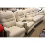 (2245) Cream fabric 3 seater sofa with 2 matching armchairs