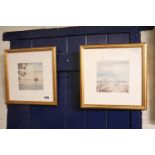 Pair of gilt framed square prints depicting coastal scenes